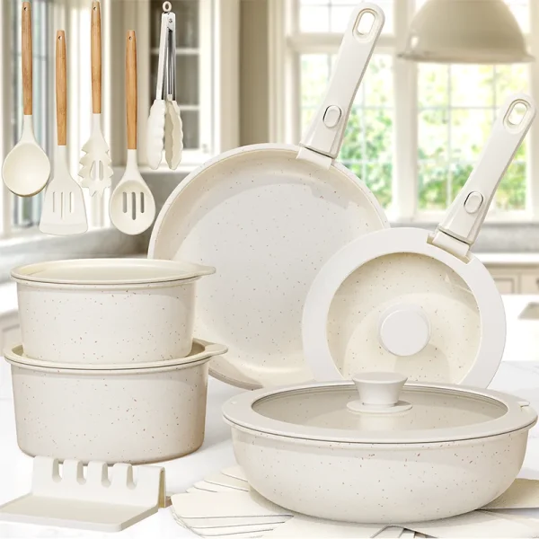 21 Piece Pots and Pans - Non-Stick, Astercook Ceramic Cookware Set