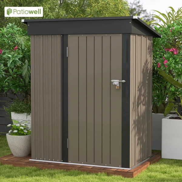 5x3 FT Outdoor Metal Storage Shed with Sloping Roof and Lockable Door