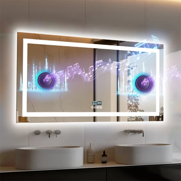 Smart LED Vanity Mirror Wall Mounted with Bluetooth, Digital Display