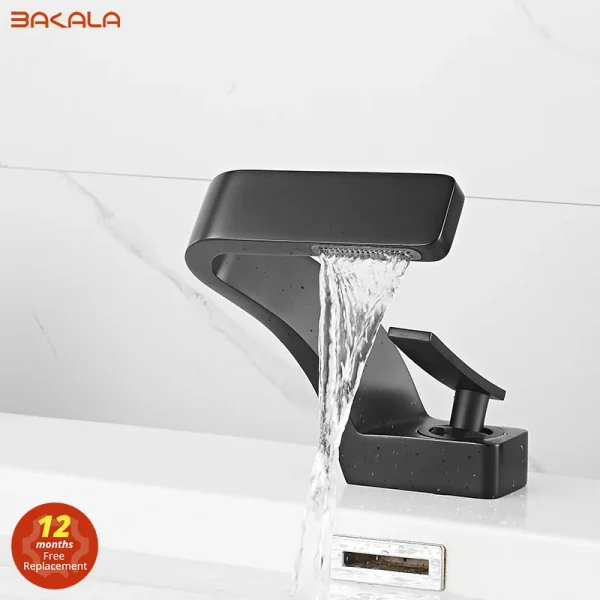 Bathroom Deck Mounted Basin Faucet Black Sink Single Hole Water Tap