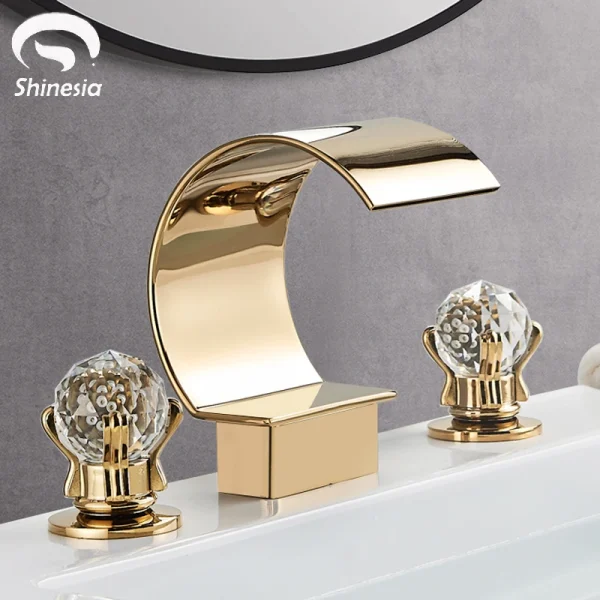 Luxury Bathroom Basin Faucet  Waterfall With Dual Cristal Handles