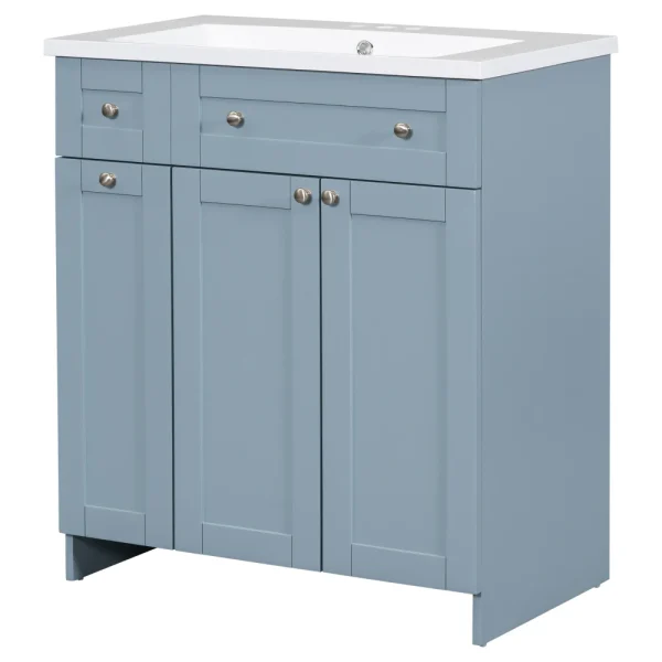 Modern 30-Inch Bathroom Vanity Cabinet with Easy-to-Clean Resin Integrated Sink