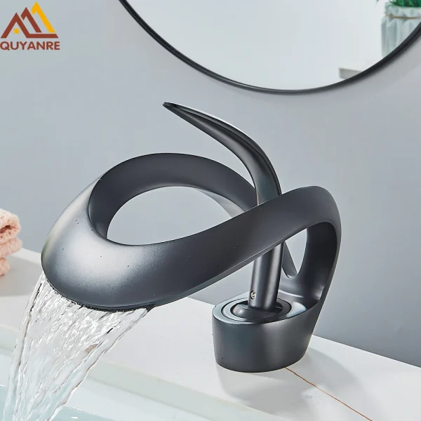Solid Brass Waterfall Basin Single Handle Faucet Hot Cold Water Mixer Tap For Bathroom Sink