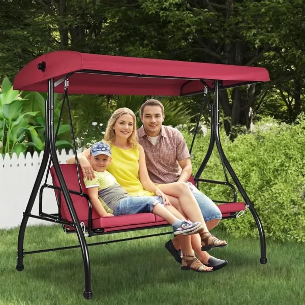 Patio Swing with Thicken Cushions, Pillows, Cup Holders and Adjustable Canopy
